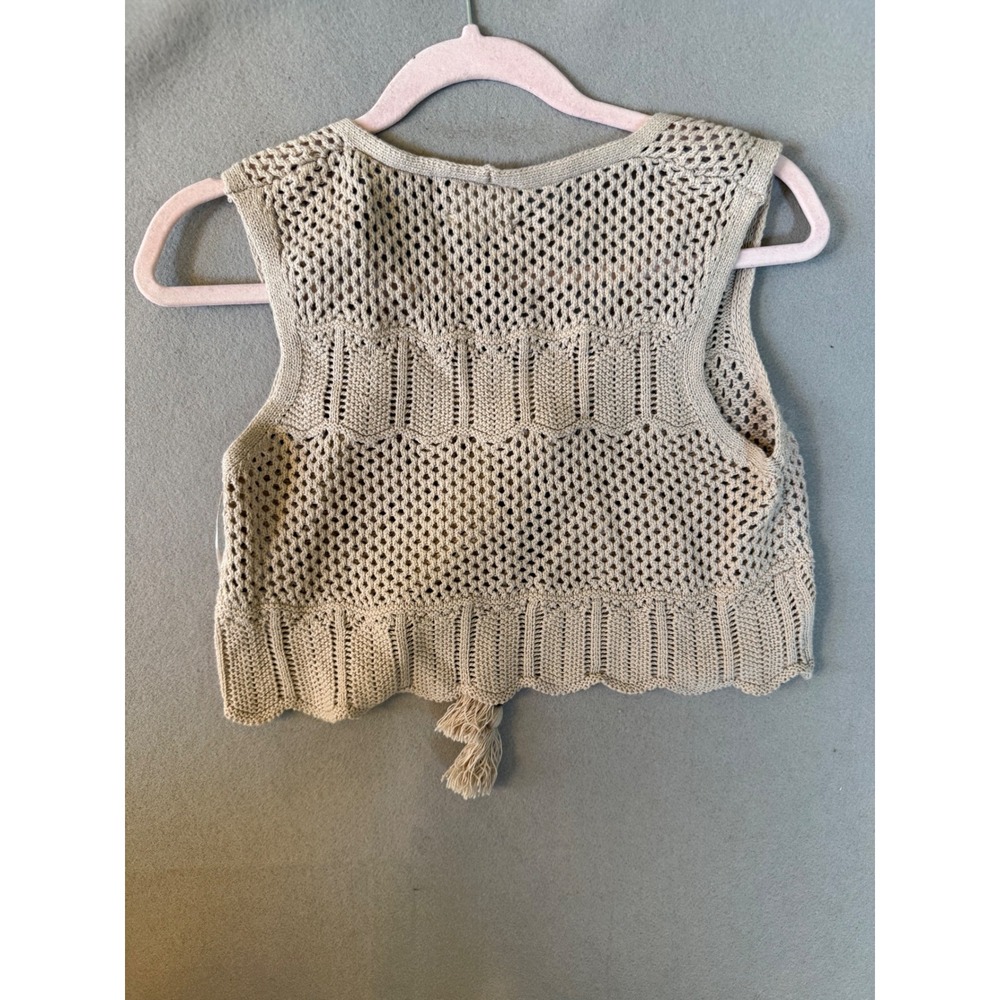 Hippie Rose Sand Stone Crochet Tassel Tie Front Cropped Vest 4T01859 Small NEW - Picture 6 of 6
